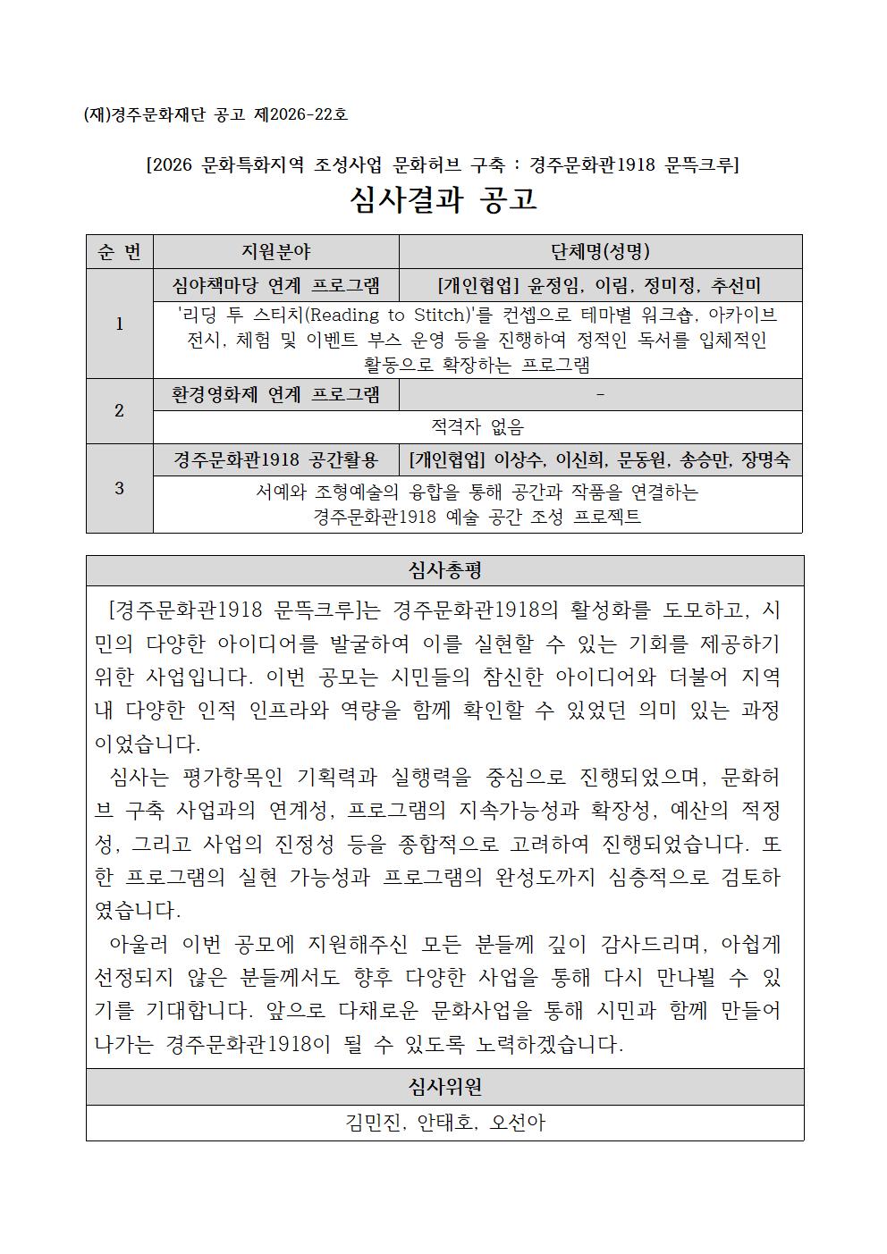 문뜩크루 심사결과 공고