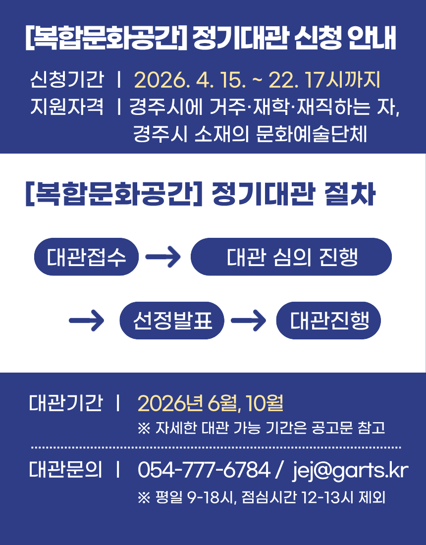 복합문화공간 정기대관 절차, 심의 과정, 신청기간, 지원자격 안내