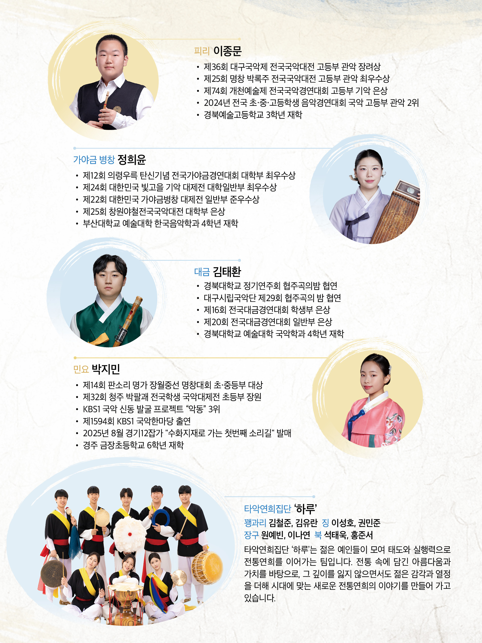 경주시립신라고취대 차세대 명인을 위한 협연자의 밤 출연진